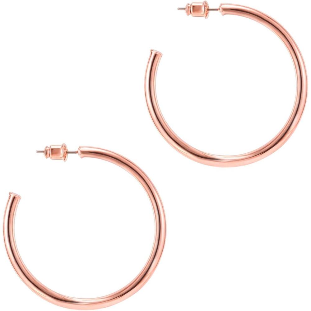 image:imagePAVOI 14K Gold Plated Hoop Earrings for Women  2mm Thick Infinity Hoops  Lightweight Loop Earrings Set450 Millimeters