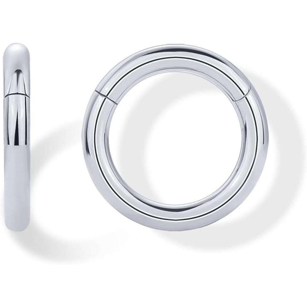 image:imagePAVOI 14K Gold Plated Titanium Clicker Hoop Earrings for Women Men  Hinged Huggie Earring  Cartilage Helix Nose Ring Tragus Rook Septum Piercing Jewelry 161820 GaugesTitanium