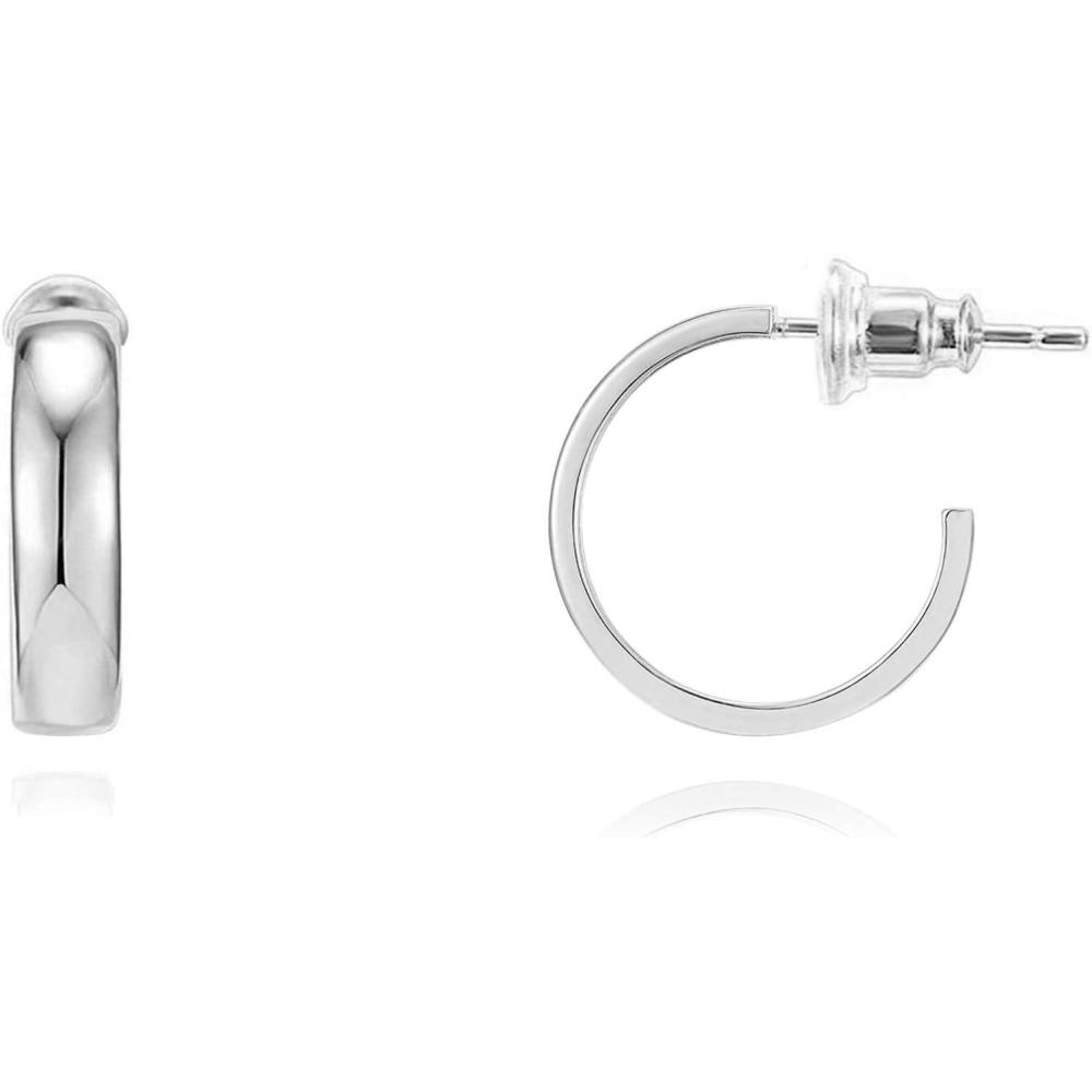 image:imagePAVOI 14K Gold Plated Wide Flat Edge Hoop Earrings for Women Rose White and Yellow Gold Hoops Hypoallergenic JewelryWhite Gold