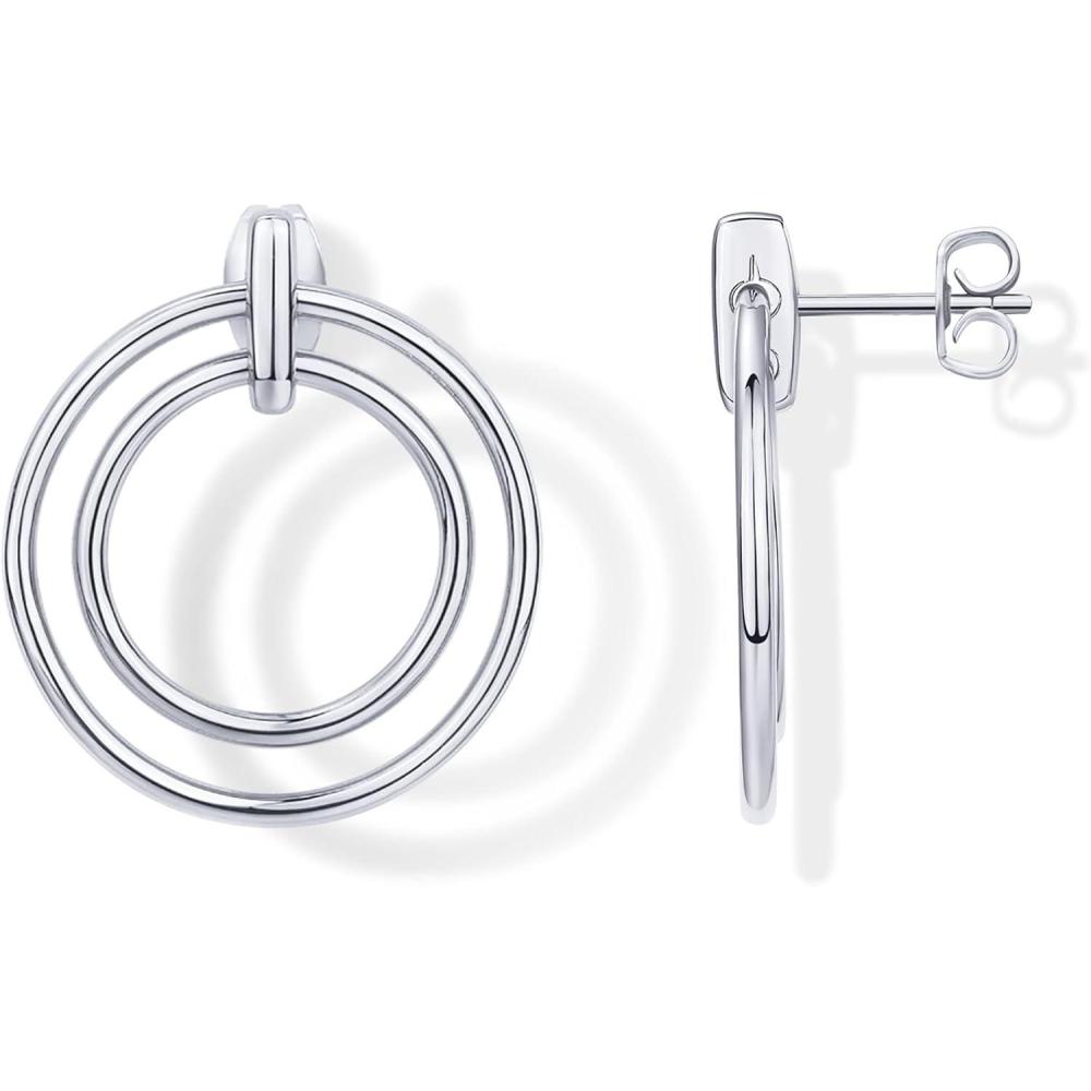 image:imagePAVOI 18K Gold Plated Statement Door Knockers Stud Earrings for Women Interlock Ring Dangle EarringsWhite Gold