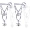 PAVOI 14K Gold Plated 925 Sterling Silver Posts Bar Drape Chain Earrings for Women – Cubic Zirconia Chain Dangle Studs – Drop Dangle Earrings(White Gold)