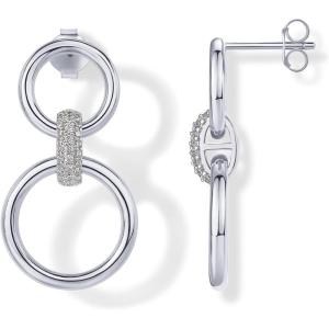 PAVOI 14K Gold Plated Chunky Triple Hoop Stud Earrings for Women | Cubic Zirconia Chunky Studs | CZ Drop Dangle Earrings(White Gold)