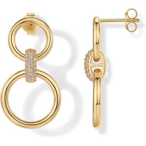 PAVOI 14K Gold Plated Chunky Triple Hoop Stud Earrings for Women | Cubic Zirconia Chunky Studs | CZ Drop Dangle Earrings(Yellow Gold)