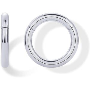 PAVOI 14K Gold Plated Titanium Clicker Hoop Earrings for Women Men | Hinged Huggie Earring | Cartilage Helix Nose Ring Tragus Rook Septum Piercing Jewelry 16-18-20 Gauges(Titanium)