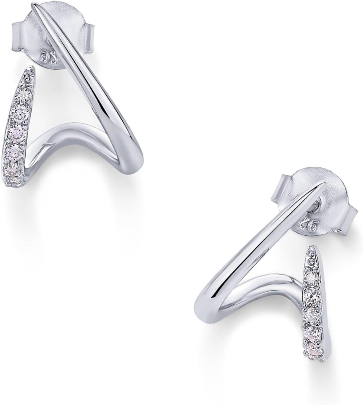 image:imagePAVOI 14K Gold Plated Stud Earrings for Women Minimalist Gold Huggie Hoop Earrings with Round Cubic Zirconia Hypoallergenic Dainty Trendy JewelryWhite Gold