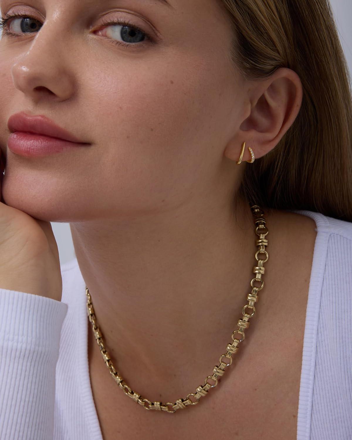 image:imagePAVOI 14K Gold Plated Stud Earrings for Women Minimalist Gold Huggie Hoop Earrings with Round Cubic Zirconia Hypoallergenic Dainty Trendy JewelryWhite Gold