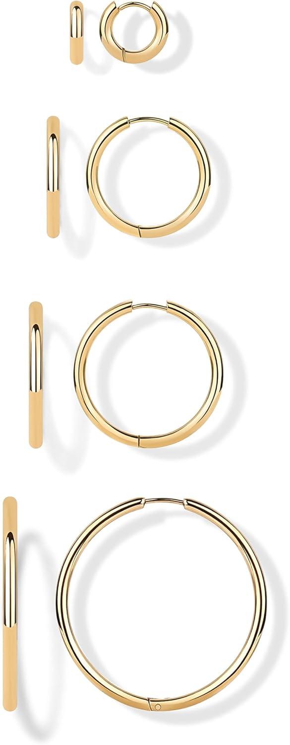 image:imagePAVOI Waterproof Hoop Earrings Set for Women Stainless Steel MultiPack with Cubic Zirconia Small amp Chunky Huggie Thin Hoops Oval Styles Trendy Fashion Piercing JewelryYellow Gold