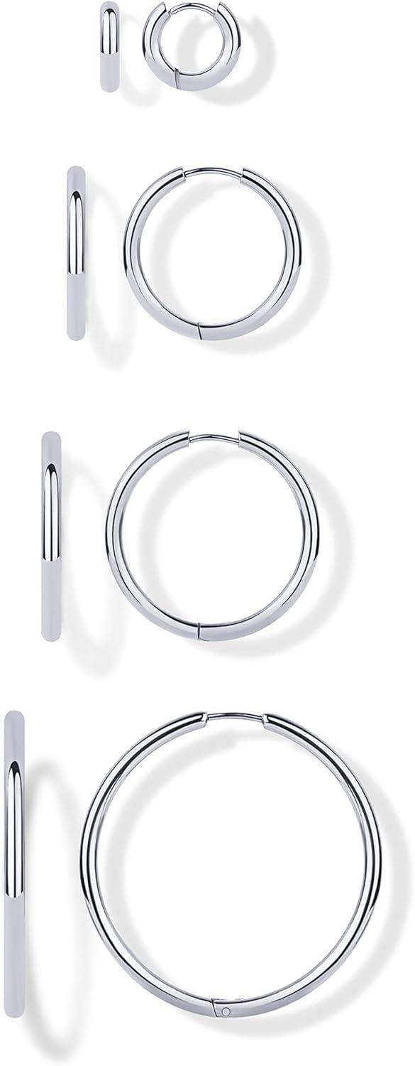 image:imagePAVOI Waterproof Hoop Earrings Set for Women Stainless Steel MultiPack with Cubic Zirconia Small amp Chunky Huggie Thin Hoops Oval Styles Trendy Fashion Piercing JewelryWhite Gold