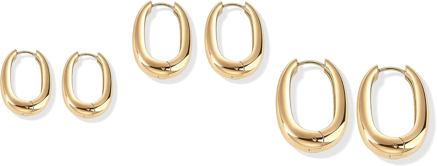image:imagePAVOI Waterproof Hoop Earrings Set for Women Stainless Steel MultiPack with Cubic Zirconia Small amp Chunky Huggie Thin Hoops Oval Styles Trendy Fashion Piercing JewelryYellow Gold