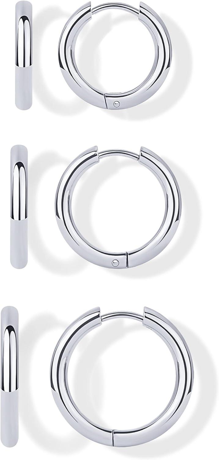 image:imagePAVOI Waterproof Hoop Earrings Set for Women Stainless Steel MultiPack with Cubic Zirconia Small amp Chunky Huggie Thin Hoops Oval Styles Trendy Fashion Piercing JewelryWhite Gold