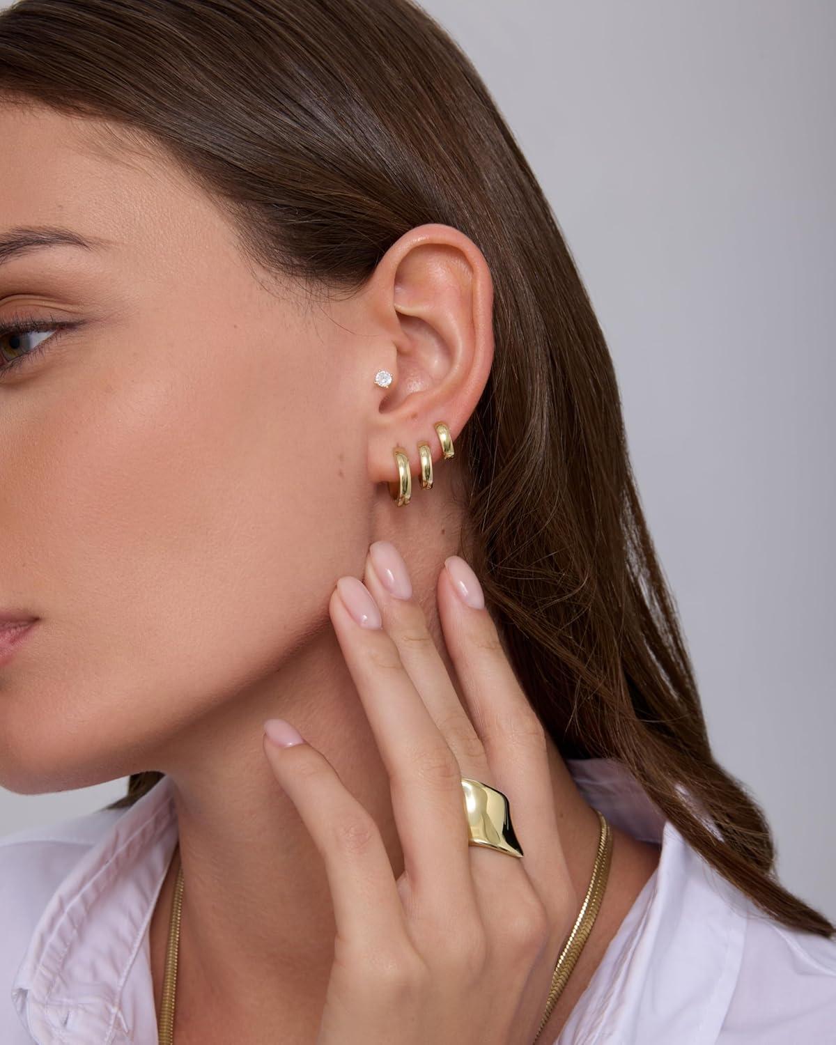 image:imagePAVOI Waterproof Hoop Earrings Set for Women Stainless Steel MultiPack with Cubic Zirconia Small amp Chunky Huggie Thin Hoops Oval Styles Trendy Fashion Piercing JewelryYellow Gold