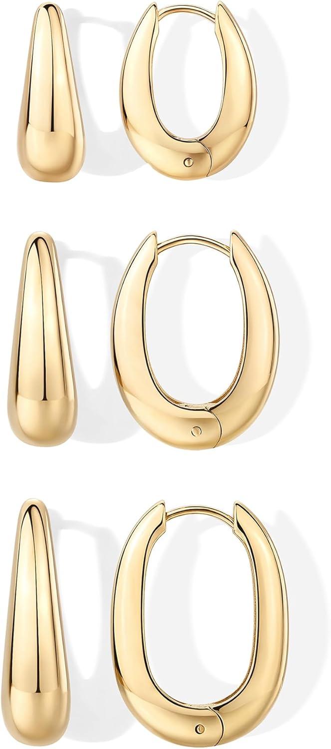 image:imagePAVOI Waterproof Hoop Earrings Set for Women Stainless Steel MultiPack with Cubic Zirconia Small amp Chunky Huggie Thin Hoops Oval Styles Trendy Fashion Piercing JewelryYellow Gold