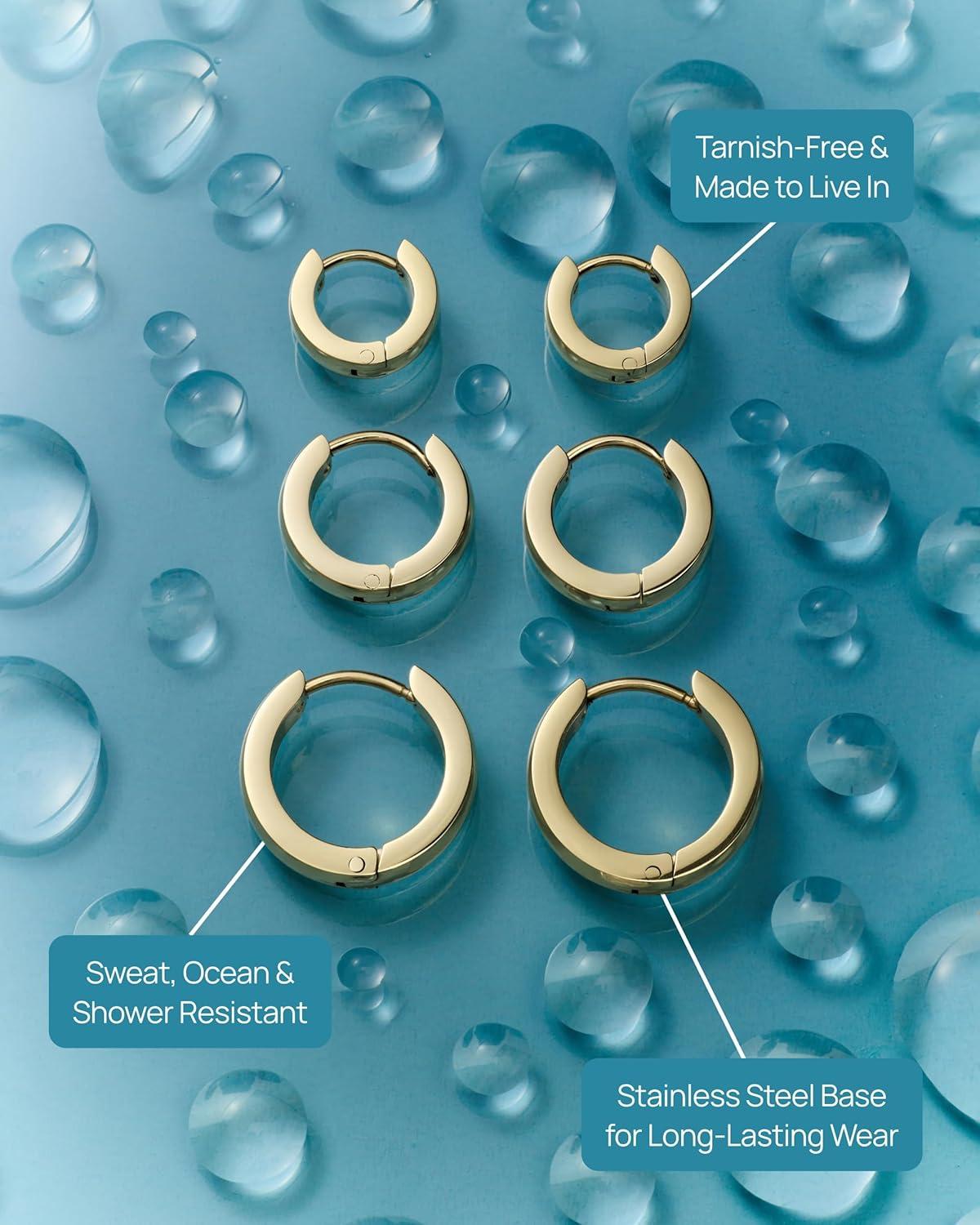 image:imagePAVOI Waterproof Hoop Earrings Set for Women Stainless Steel MultiPack with Cubic Zirconia Small amp Chunky Huggie Thin Hoops Oval Styles Trendy Fashion Piercing JewelryYellow Gold