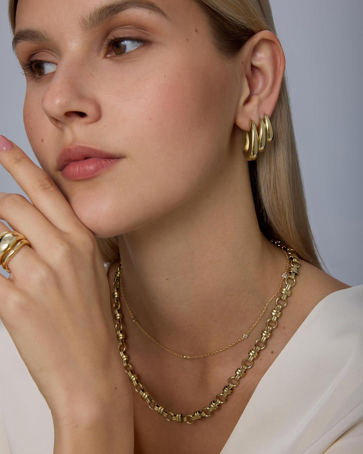 image:imagePAVOI Waterproof Hoop Earrings Set for Women Stainless Steel MultiPack with Cubic Zirconia Small amp Chunky Huggie Thin Hoops Oval Styles Trendy Fashion Piercing JewelryYellow Gold