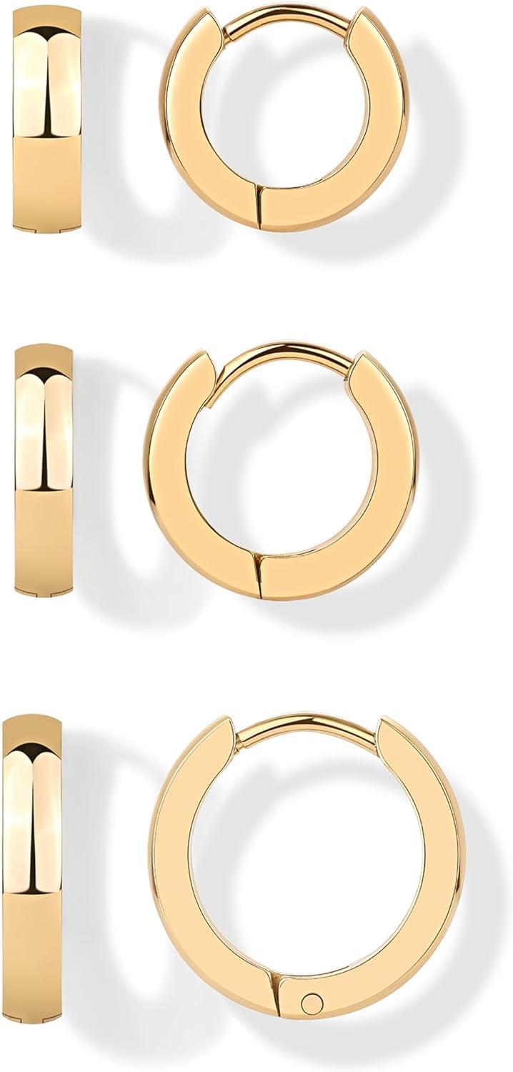 image:imagePAVOI Waterproof Hoop Earrings Set for Women Stainless Steel MultiPack with Cubic Zirconia Small amp Chunky Huggie Thin Hoops Oval Styles Trendy Fashion Piercing JewelryYellow Gold