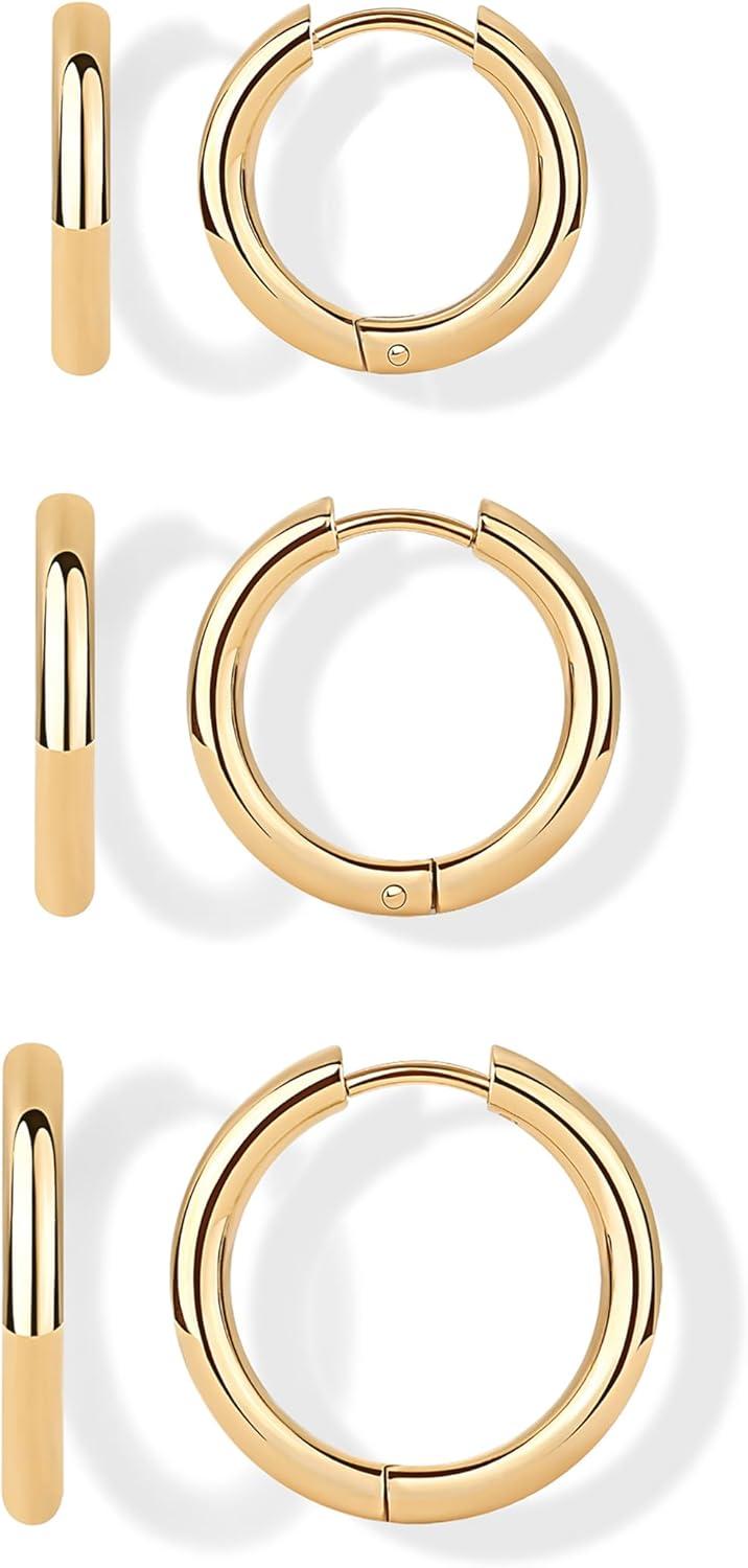 image:imagePAVOI Waterproof Hoop Earrings Set for Women Stainless Steel MultiPack with Cubic Zirconia Small amp Chunky Huggie Thin Hoops Oval Styles Trendy Fashion Piercing JewelryYellow Gold