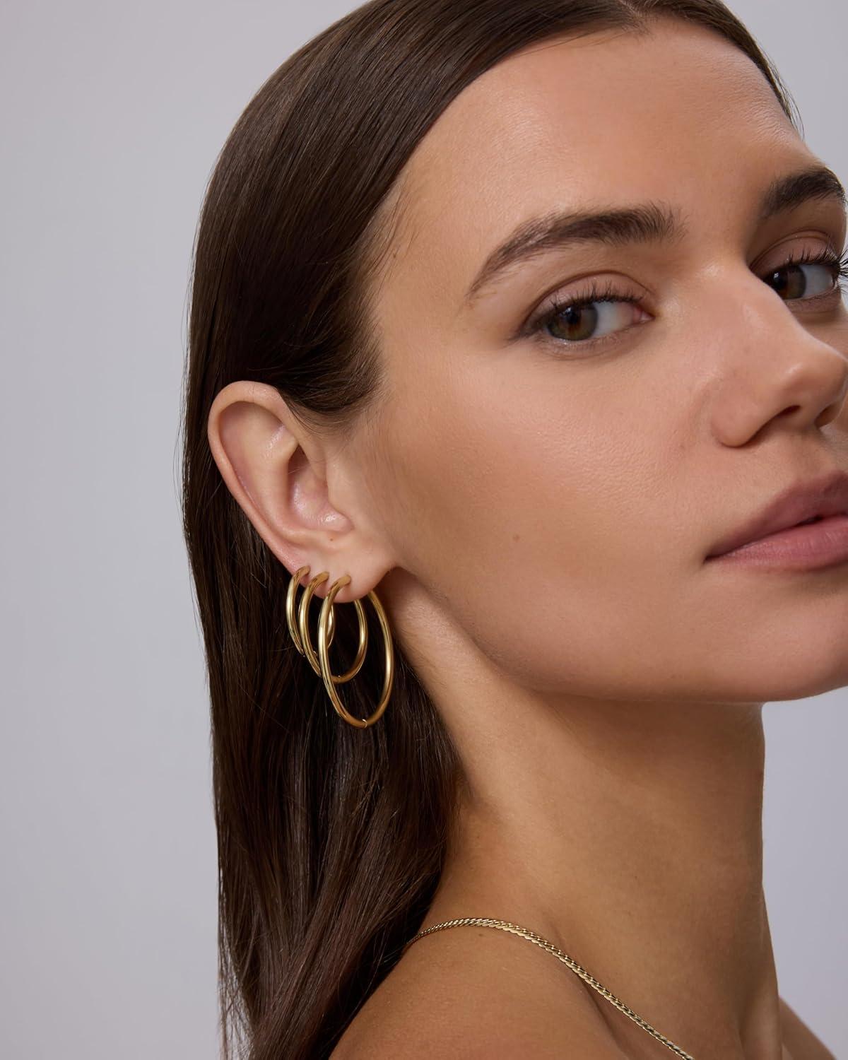 image:imagePAVOI Waterproof Hoop Earrings Set for Women Stainless Steel MultiPack with Cubic Zirconia Small amp Chunky Huggie Thin Hoops Oval Styles Trendy Fashion Piercing JewelryWhite Gold
