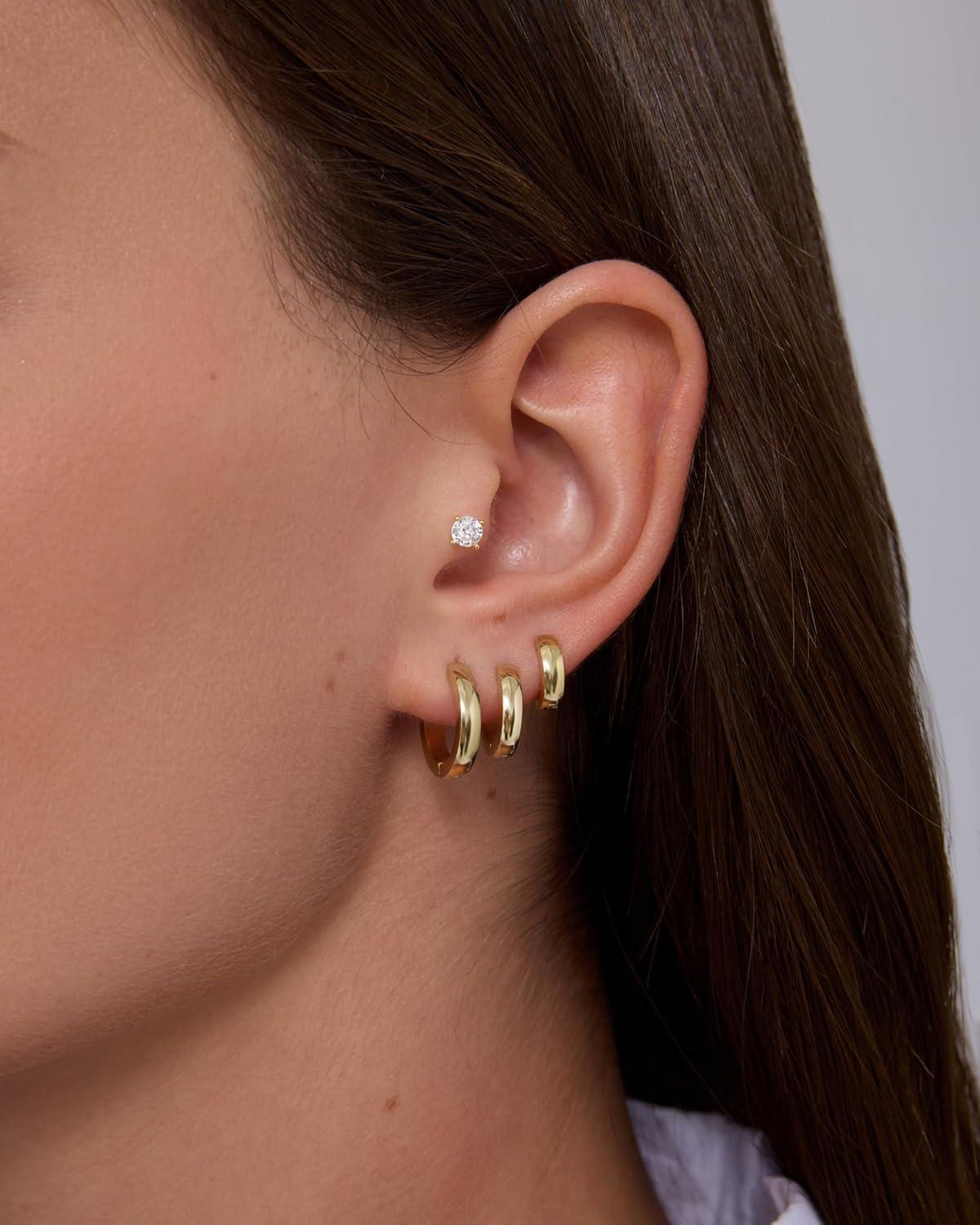 image:imagePAVOI Waterproof Hoop Earrings Set for Women Stainless Steel MultiPack with Cubic Zirconia Small amp Chunky Huggie Thin Hoops Oval Styles Trendy Fashion Piercing JewelryYellow Gold