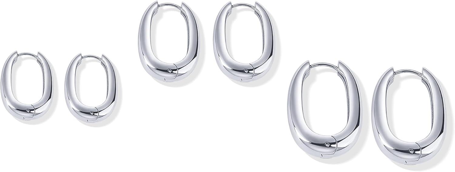 image:imagePAVOI Waterproof Hoop Earrings Set for Women Stainless Steel MultiPack with Cubic Zirconia Small amp Chunky Huggie Thin Hoops Oval Styles Trendy Fashion Piercing JewelryWhite Gold