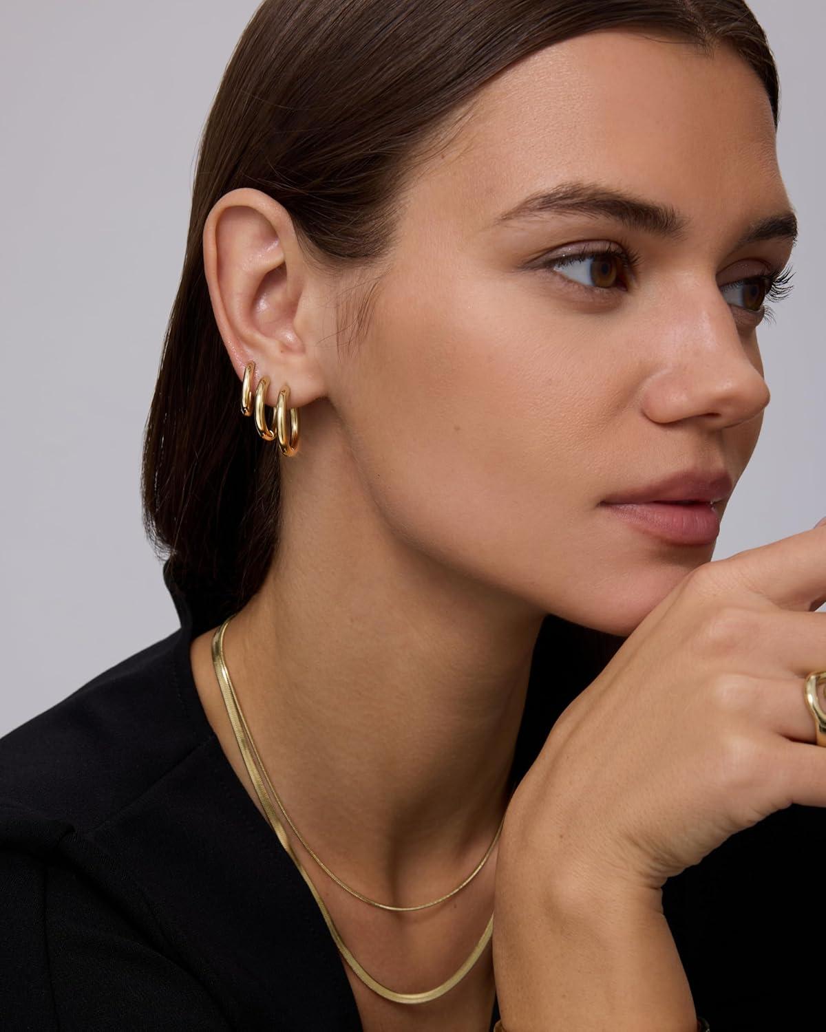image:imagePAVOI Waterproof Hoop Earrings Set for Women Stainless Steel MultiPack with Cubic Zirconia Small amp Chunky Huggie Thin Hoops Oval Styles Trendy Fashion Piercing JewelryWhite Gold
