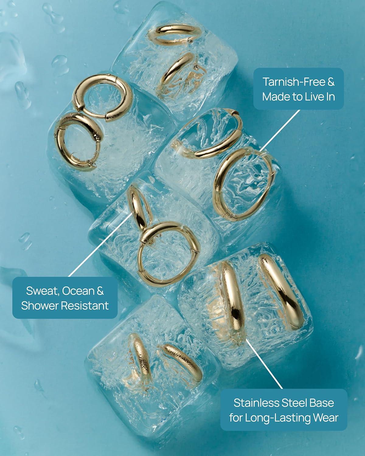 image:imagePAVOI Waterproof Hoop Earrings Set for Women Stainless Steel MultiPack with Cubic Zirconia Small amp Chunky Huggie Thin Hoops Oval Styles Trendy Fashion Piercing JewelryYellow Gold