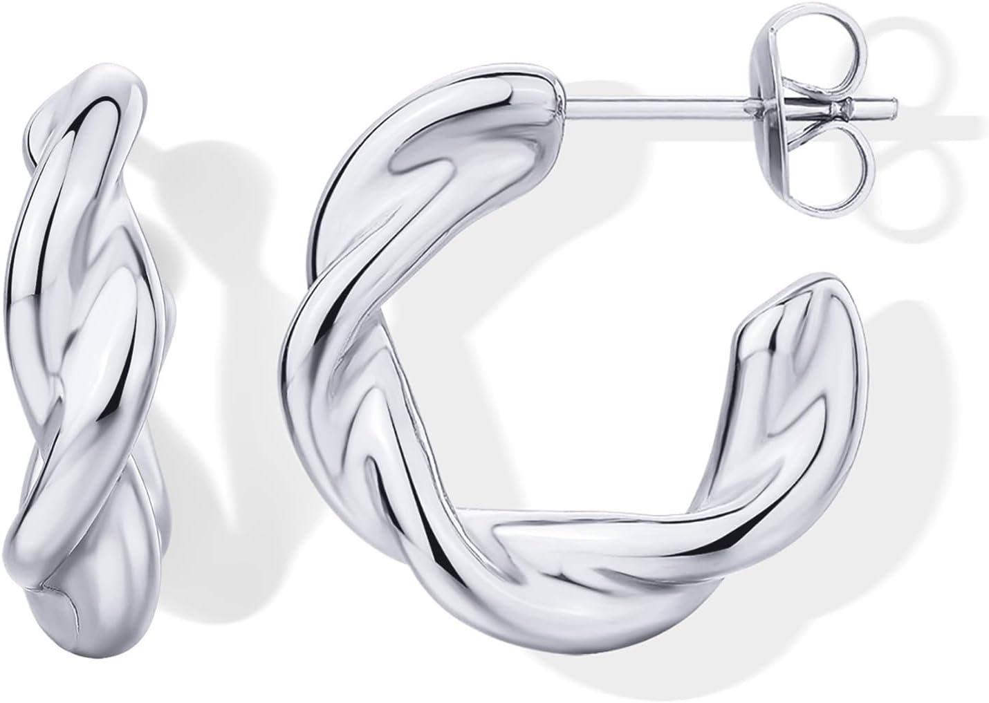 image:imagePAVOI Waterproof Hoop Earrings for Women 14K Gold Plated Chunky Dome Square Twisted Huggie Hoops Stainless Steel Gold Earrings Bold JewelryWhite Gold