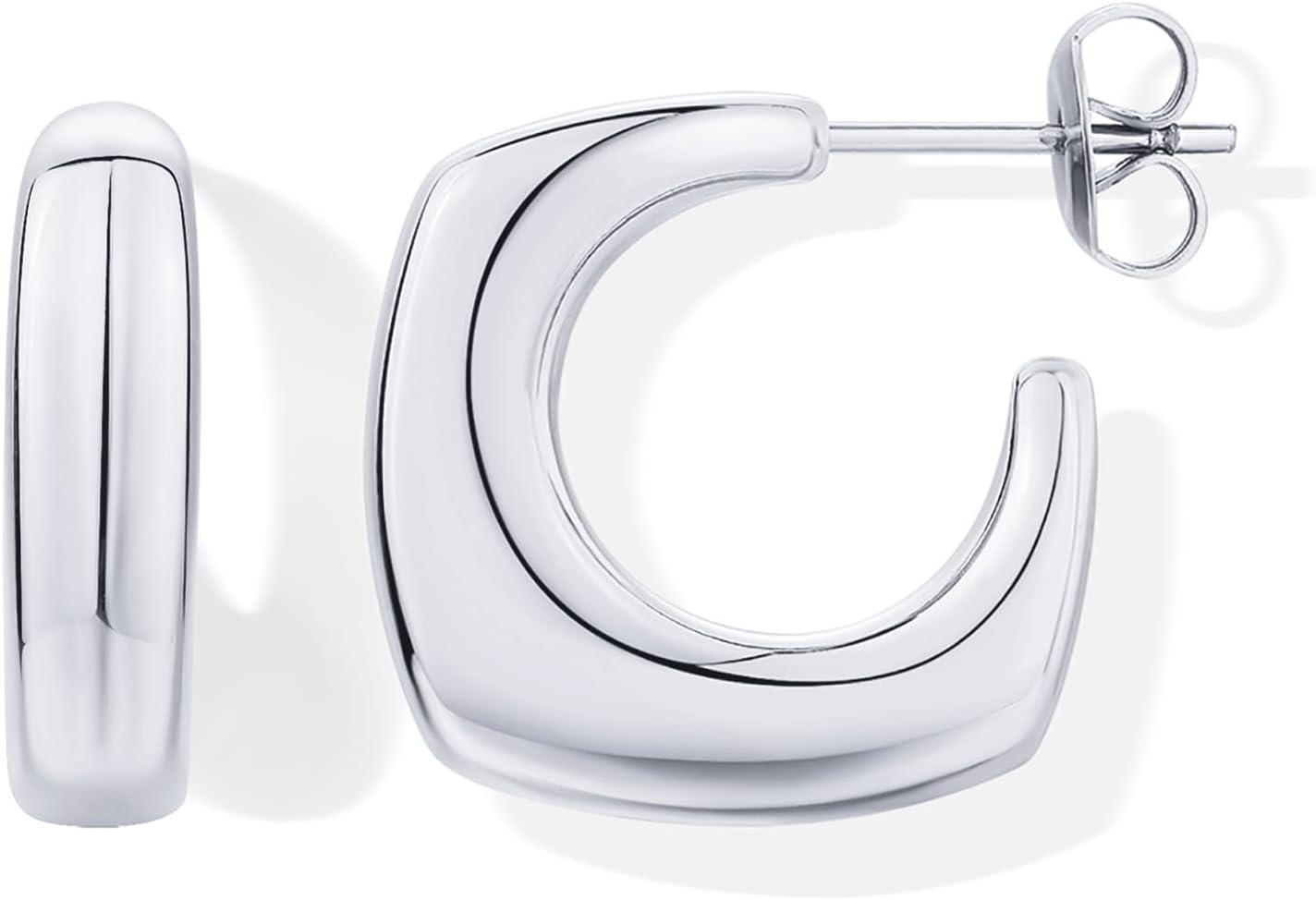 image:imagePAVOI Waterproof Hoop Earrings for Women 14K Gold Plated Chunky Dome Square Twisted Huggie Hoops Stainless Steel Gold Earrings Bold JewelryWhite Gold