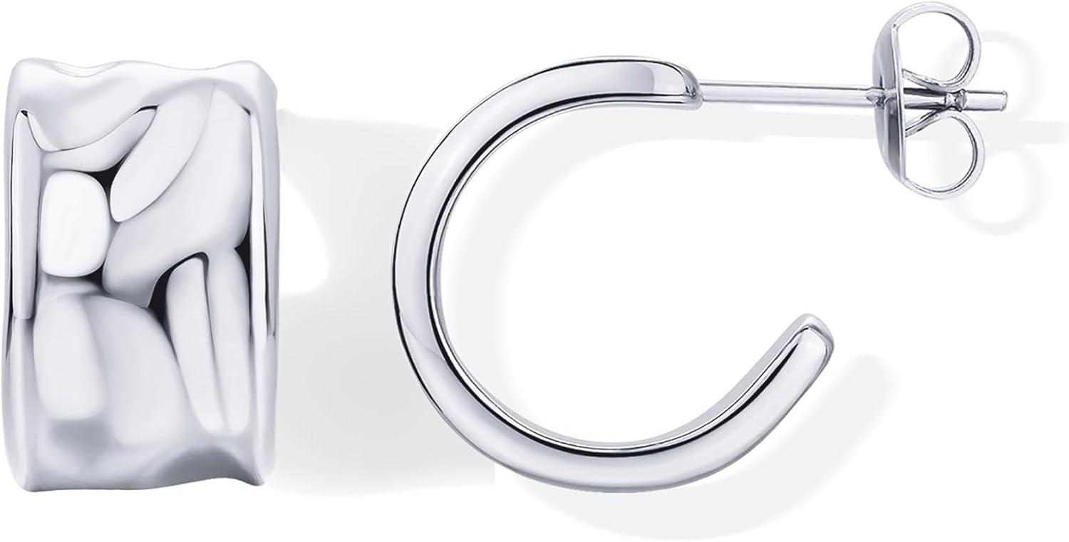 image:imagePAVOI Waterproof Hoop Earrings for Women 14K Gold Plated Chunky Dome Square Twisted Huggie Hoops Stainless Steel Gold Earrings Bold JewelryWhite Gold