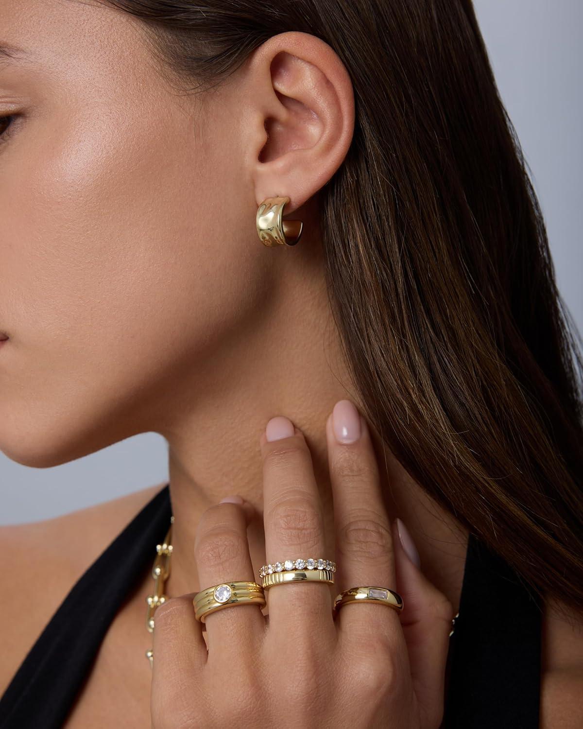 image:imagePAVOI Waterproof Hoop Earrings for Women 14K Gold Plated Chunky Dome Square Twisted Huggie Hoops Stainless Steel Gold Earrings Bold JewelryWhite Gold
