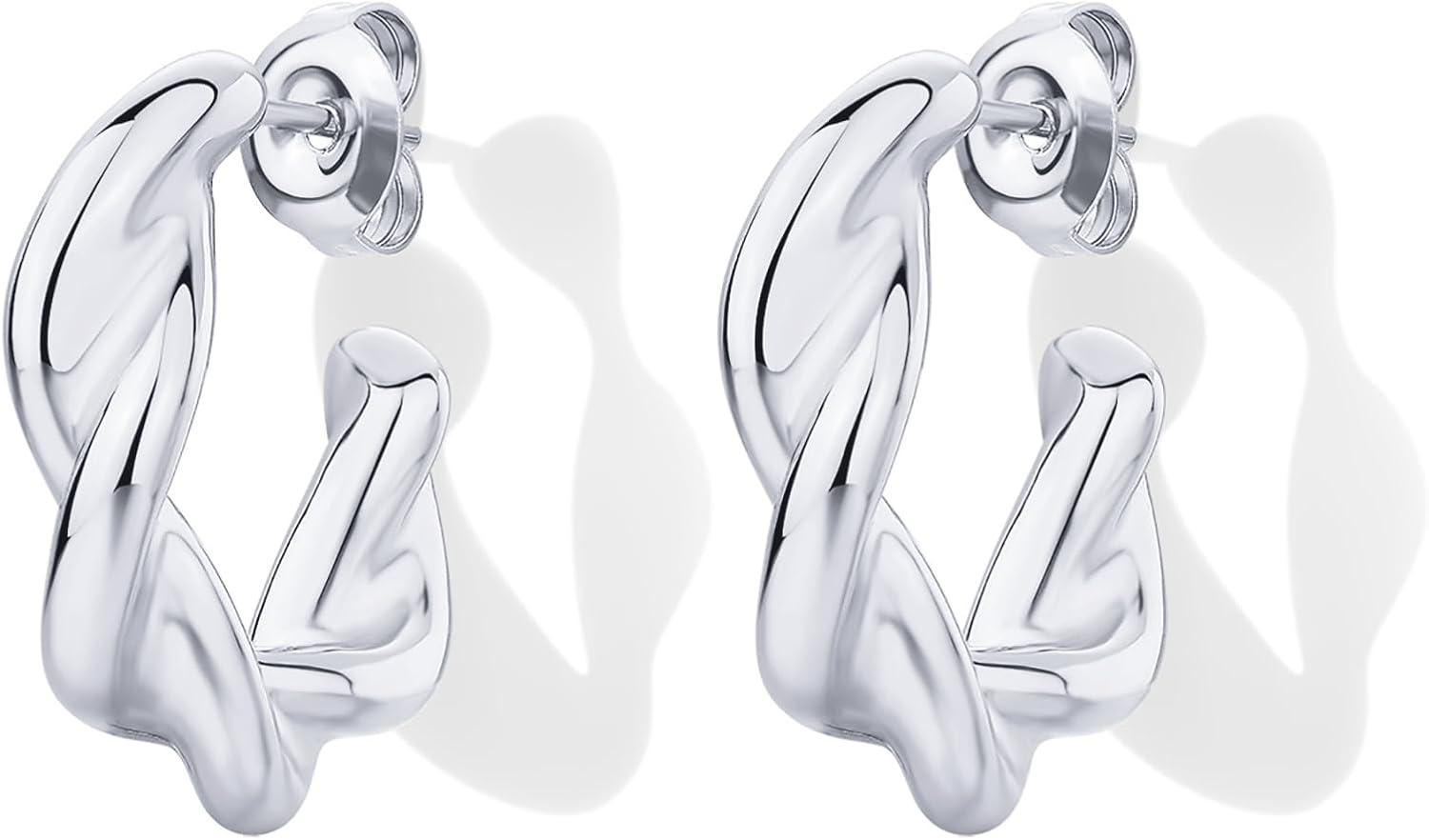 image:imagePAVOI Waterproof Hoop Earrings for Women 14K Gold Plated Chunky Dome Square Twisted Huggie Hoops Stainless Steel Gold Earrings Bold JewelryWhite Gold