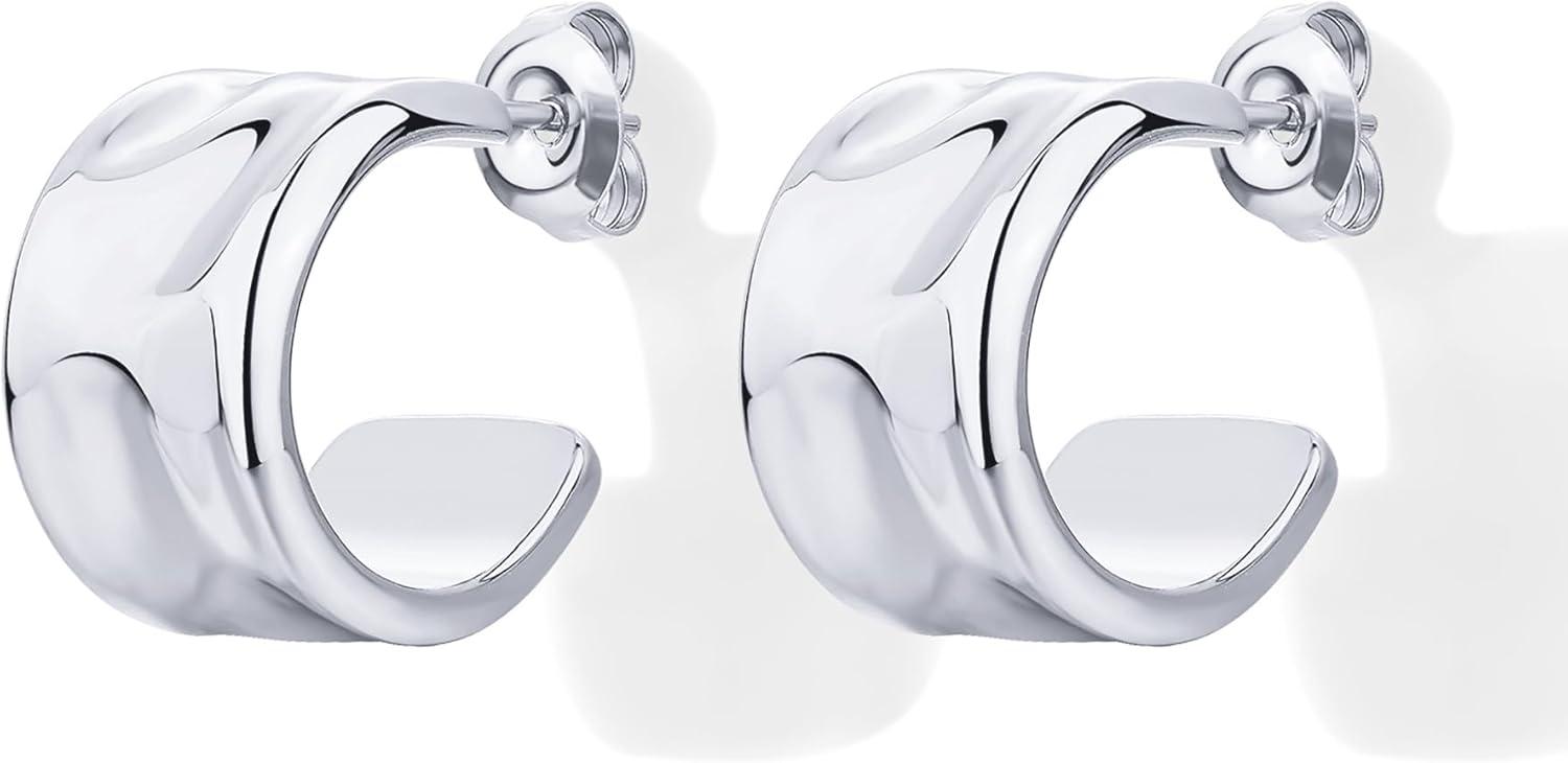 image:imagePAVOI Waterproof Hoop Earrings for Women 14K Gold Plated Chunky Dome Square Twisted Huggie Hoops Stainless Steel Gold Earrings Bold JewelryWhite Gold