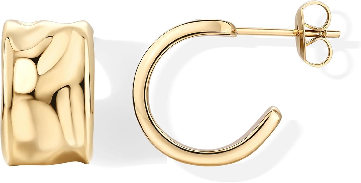 image:imagePAVOI Waterproof Hoop Earrings for Women 14K Gold Plated Chunky Dome Square Twisted Huggie Hoops Stainless Steel Gold Earrings Bold JewelryYellow Gold