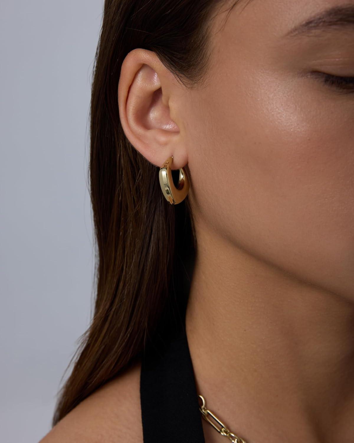 image:imagePAVOI Waterproof Hoop Earrings for Women 14K Gold Plated Chunky Dome Square Twisted Huggie Hoops Stainless Steel Gold Earrings Bold JewelryYellow Gold