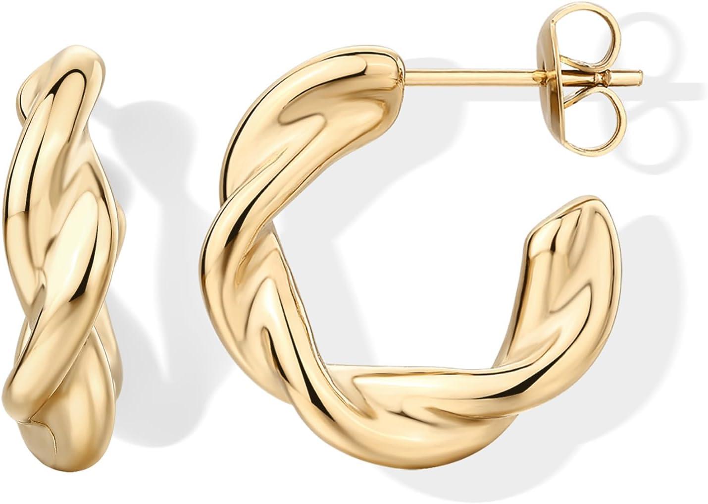 image:imagePAVOI Waterproof Hoop Earrings for Women 14K Gold Plated Chunky Dome Square Twisted Huggie Hoops Stainless Steel Gold Earrings Bold JewelryYellow Gold