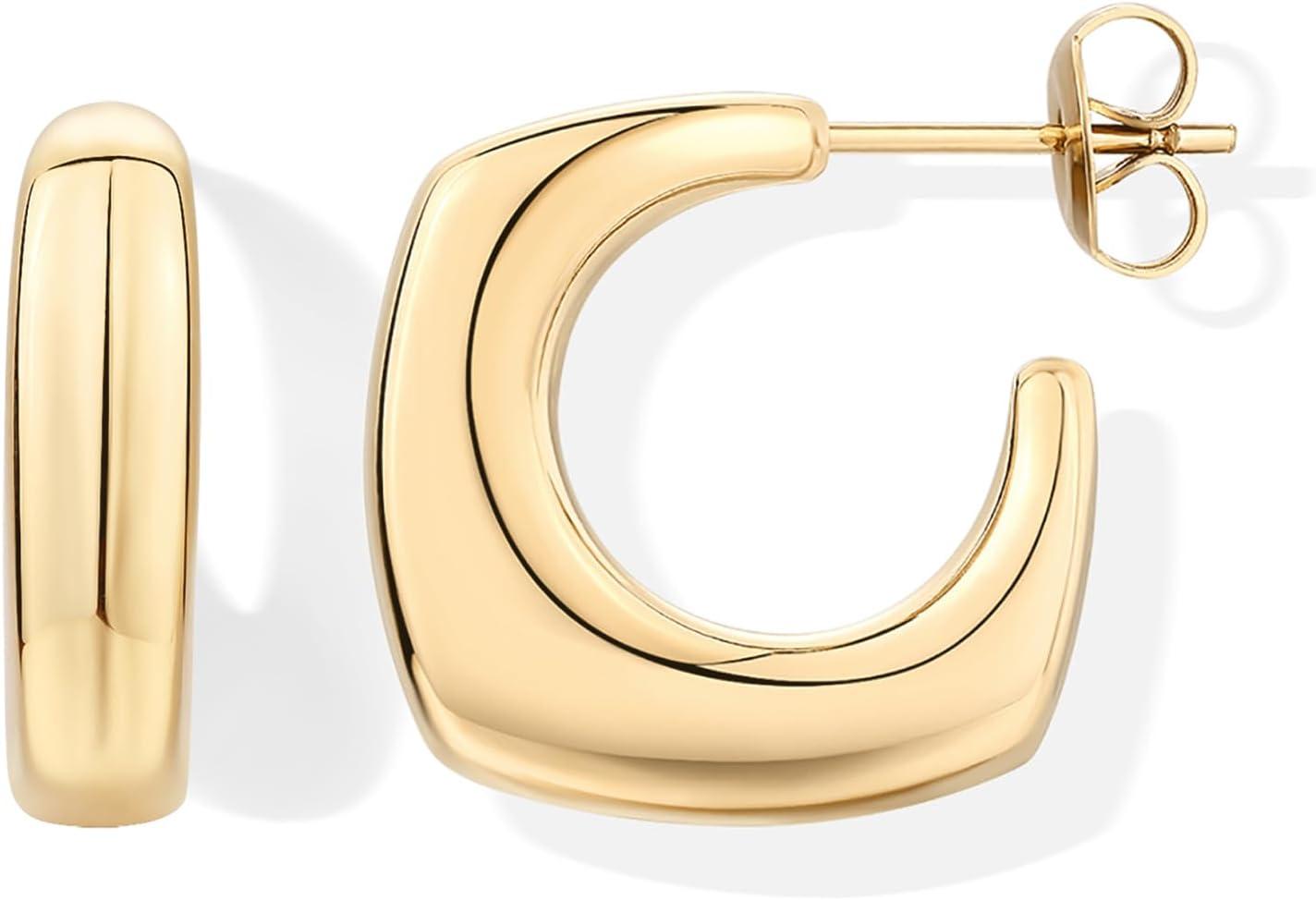 image:imagePAVOI Waterproof Hoop Earrings for Women 14K Gold Plated Chunky Dome Square Twisted Huggie Hoops Stainless Steel Gold Earrings Bold JewelryYellow Gold