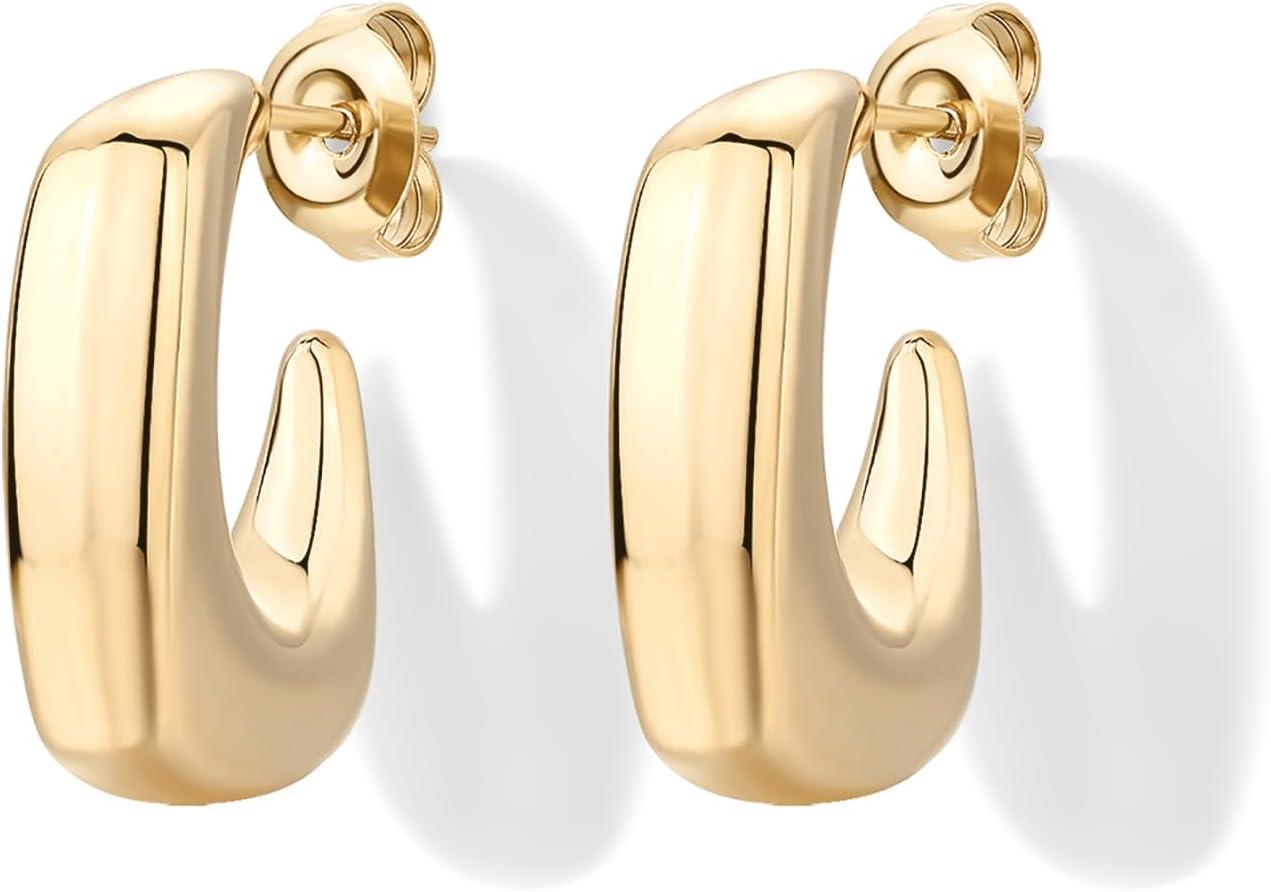 image:imagePAVOI Waterproof Hoop Earrings for Women 14K Gold Plated Chunky Dome Square Twisted Huggie Hoops Stainless Steel Gold Earrings Bold JewelryYellow Gold