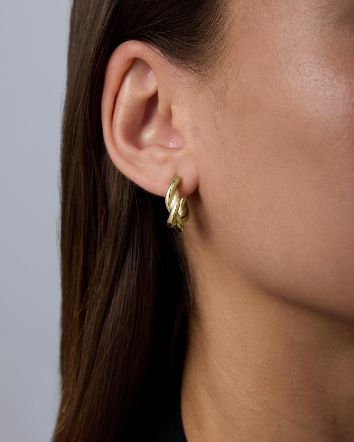 image:imagePAVOI Waterproof Hoop Earrings for Women 14K Gold Plated Chunky Dome Square Twisted Huggie Hoops Stainless Steel Gold Earrings Bold JewelryYellow Gold