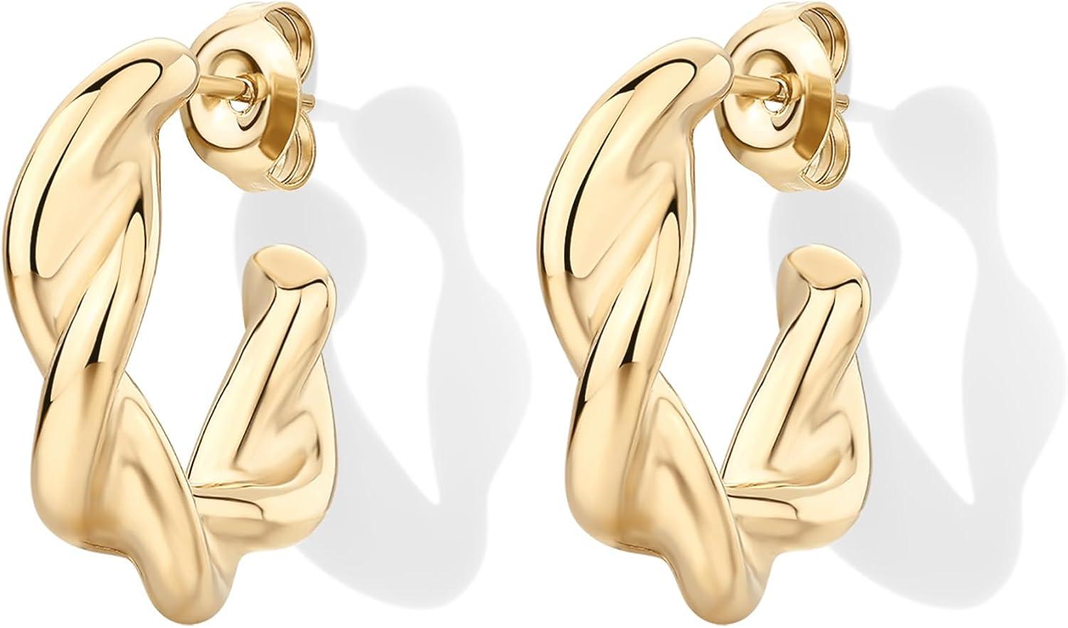 image:imagePAVOI Waterproof Hoop Earrings for Women 14K Gold Plated Chunky Dome Square Twisted Huggie Hoops Stainless Steel Gold Earrings Bold JewelryYellow Gold