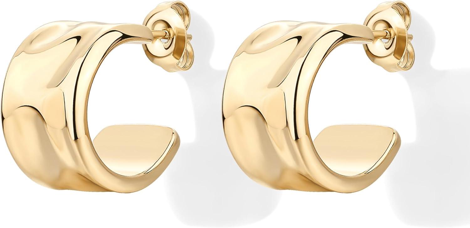 image:imagePAVOI Waterproof Hoop Earrings for Women 14K Gold Plated Chunky Dome Square Twisted Huggie Hoops Stainless Steel Gold Earrings Bold JewelryYellow Gold
