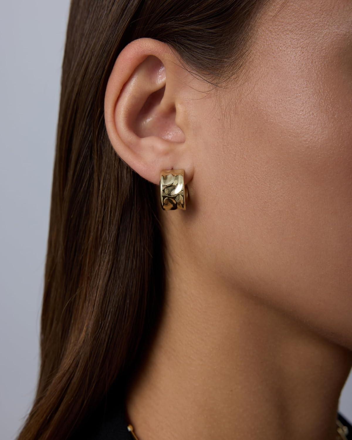 image:imagePAVOI Waterproof Hoop Earrings for Women 14K Gold Plated Chunky Dome Square Twisted Huggie Hoops Stainless Steel Gold Earrings Bold JewelryYellow Gold