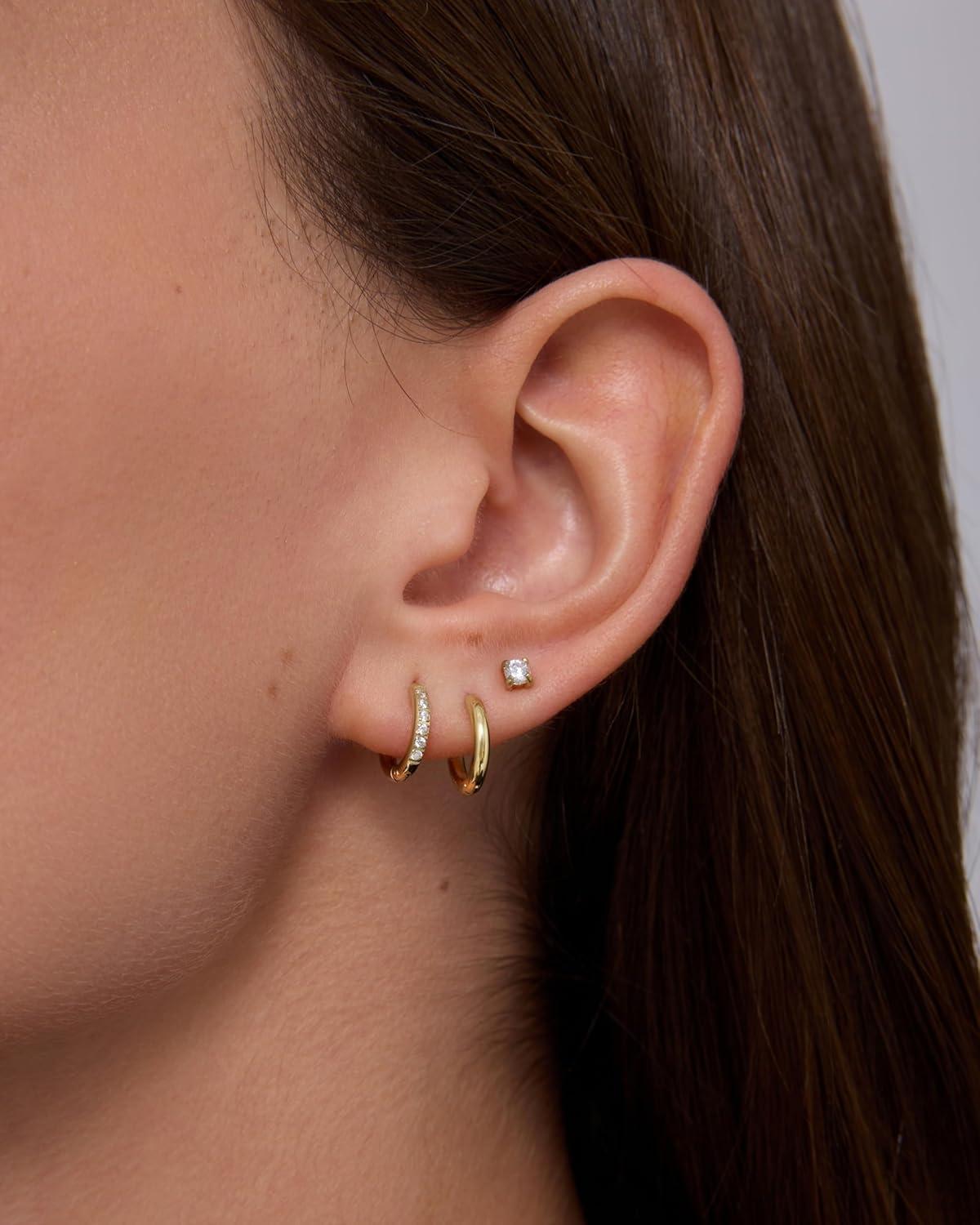 image:imagePAVOI Waterproof Huggie Hoop Earrings Set for Women Stainless Steel Pack of 3 with Cubic Zirconia Huggie Hoops Stud amp Luxe Styles Trendy Fashion Piercing JewelryWhite Gold
