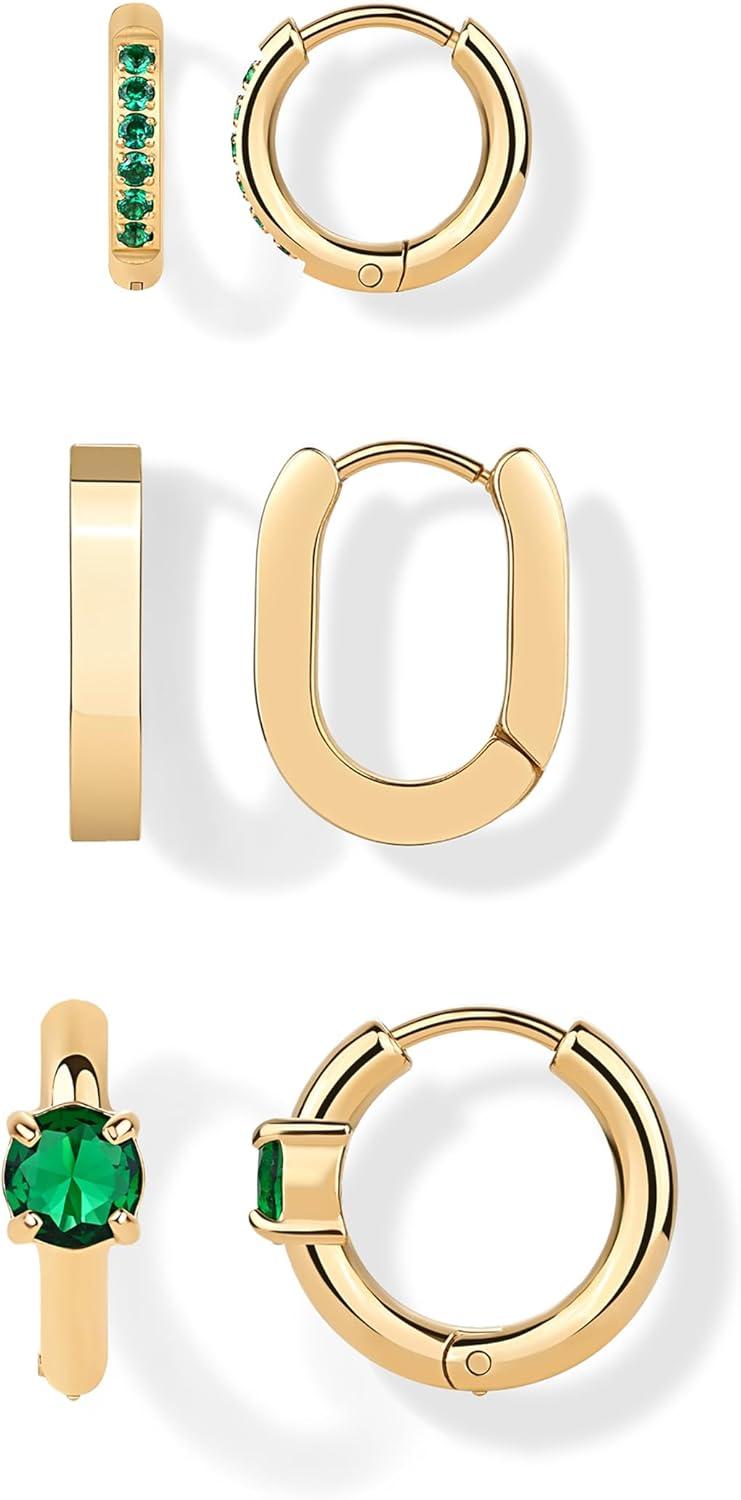 image:imagePAVOI Waterproof Huggie Hoop Earrings Set for Women Stainless Steel Pack of 3 with Cubic Zirconia Huggie Hoops Stud amp Luxe Styles Trendy Fashion Piercing JewelryYellow Gold