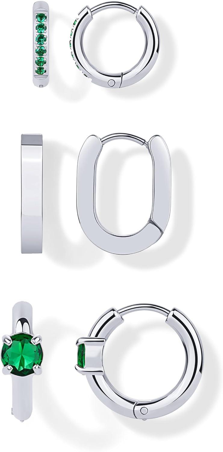 image:imagePAVOI Waterproof Huggie Hoop Earrings Set for Women Stainless Steel Pack of 3 with Cubic Zirconia Huggie Hoops Stud amp Luxe Styles Trendy Fashion Piercing JewelryWhite Gold