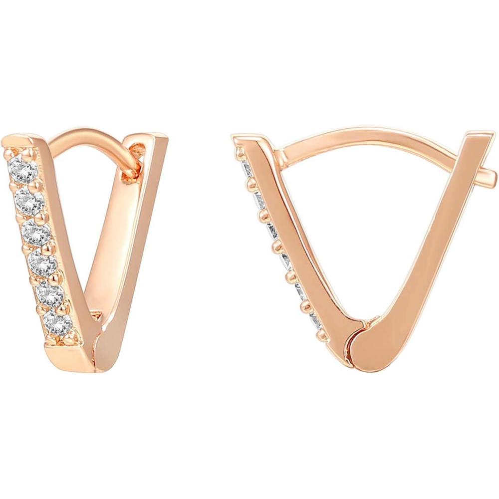 image:imagePAVOI 14K Gold Plated 925 Sterling Silver Post VShaped Huggie Earrings Cubic Zirconia Studded Small Hoop Earrings for Women in Rose White and Yellow GoldRose Gold