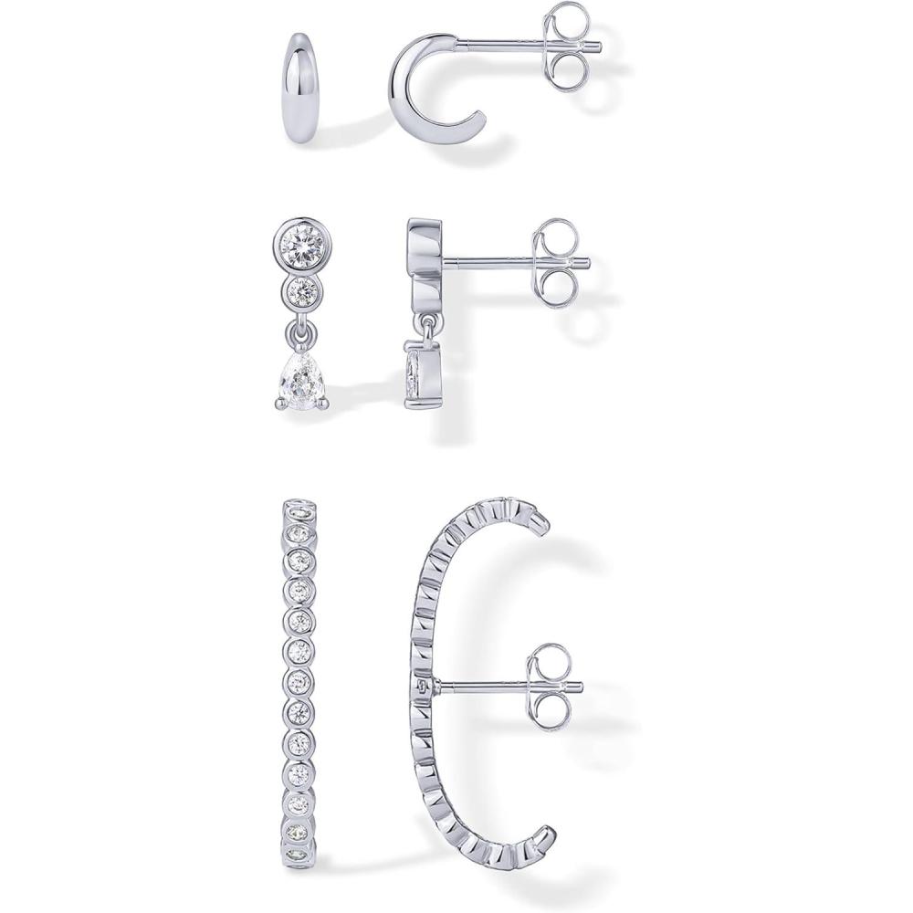 image:imagePAVOI 14K Gold Plated 925 Sterling Silver Posts Multi Pack Earscape Statement Earrings for Women Set of Three Minimalist Suspender Ear Cuff Huggie Stud Dangle Earrings PiercingsWhite Gold