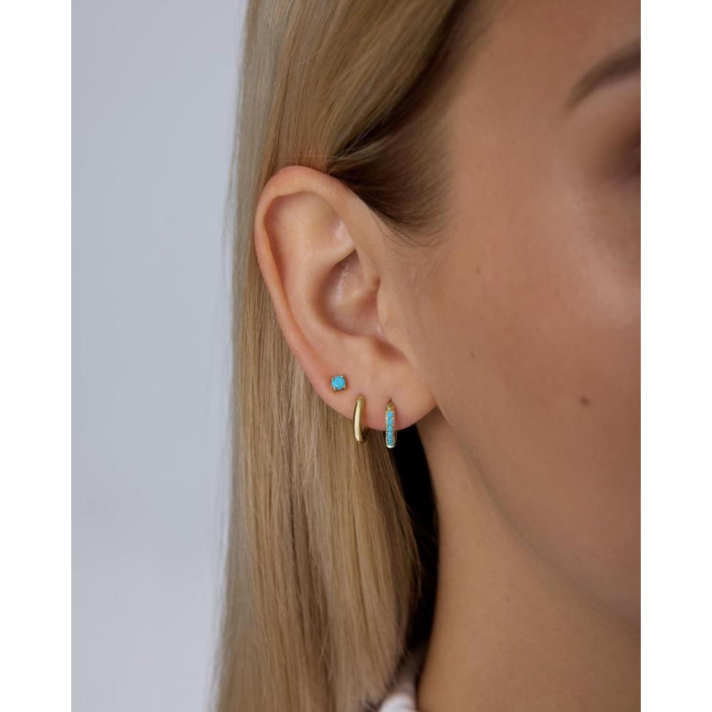 image:imagePAVOI 14K Gold Plated Set of 3 Stud and Hoop Turquiose Earrings for Women Yellow Gold
