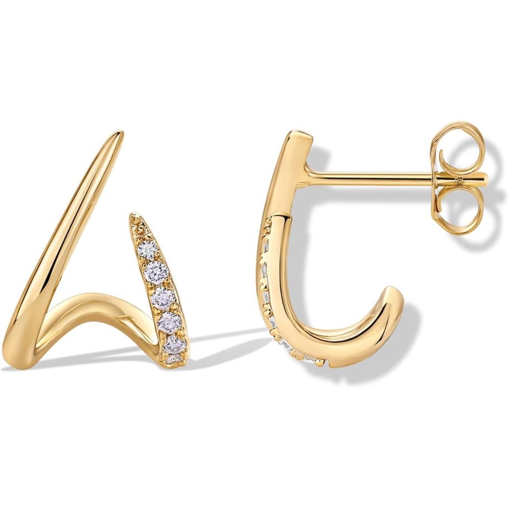 image:imagePAVOI 14K Gold Plated Stud Earrings for Women Minimalist Gold Huggie Hoop Earrings with Round Cubic Zirconia Hypoallergenic Dainty Trendy JewelryYellow Gold