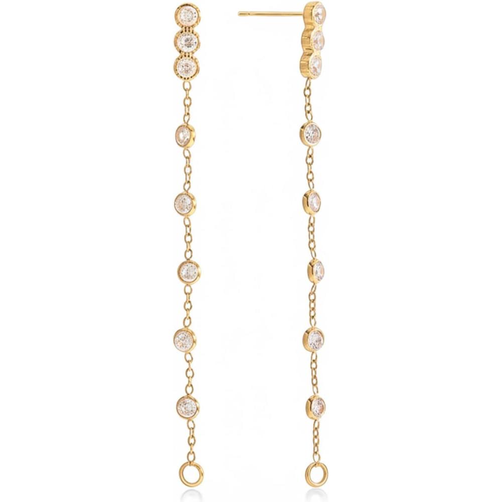 image:imagePAVOI Waterproof Dangle Earrings for Women  14K Gold Plated Long Drop Earrings with Cubic Zirconia  Stainless Steel Elegant Linear Dangling Jewelry GiftsYellow Gold