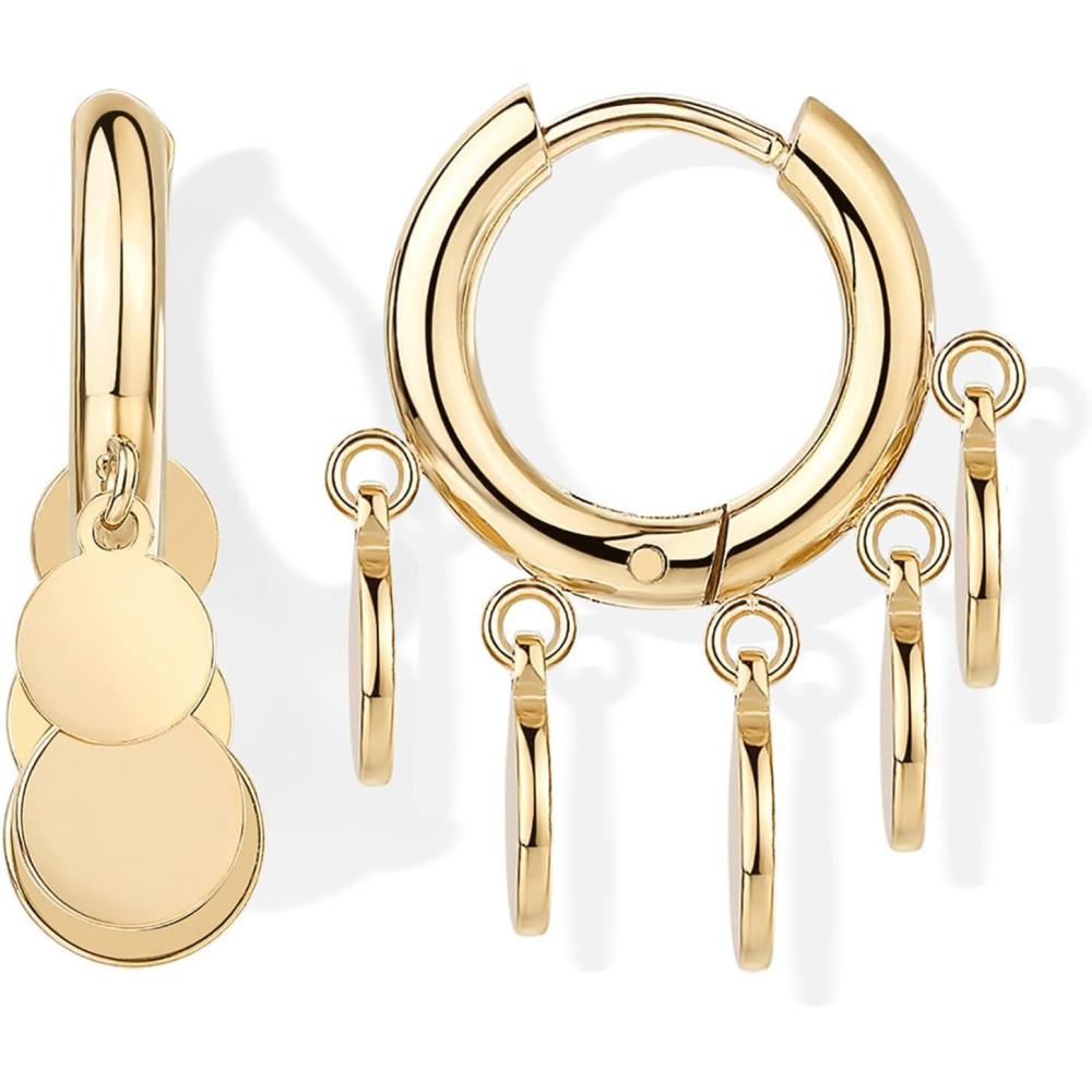 image:imagePAVOI Waterproof Gold Dangle Earrings for Women Rhodium Plated Round Charm Drop Dangle Huggie Earrings Dainty Lightweight Stainless Steel Trendy Summer Jewelry WhiteYellow Gold
