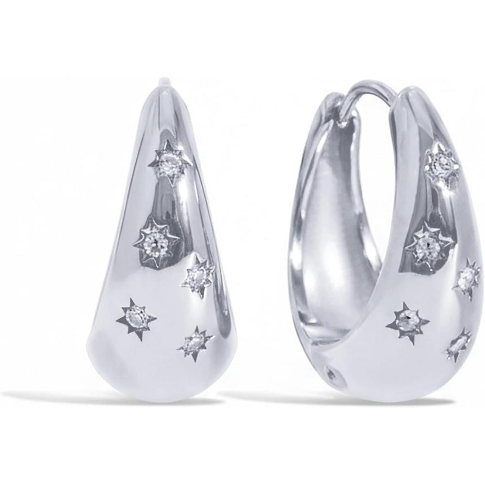 image:imagePAVOI Waterproof Gold Hoop Earrings for Women  Rhodium Plated Chunky Huggie Hoop Earrings with Cubic Zirconia Starburst  Stainless Steel Trendy Summer Fashion Jewelry  WhiteWhite Gold